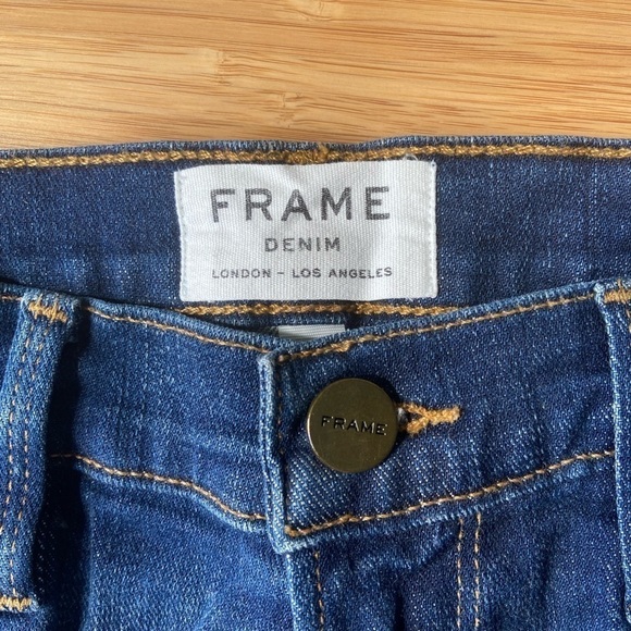 Frame Denim Blue Le Cutoff Frayed Hem Dark Wash Comfy Stretch Jean Shorts Small - Picture 8 of 12